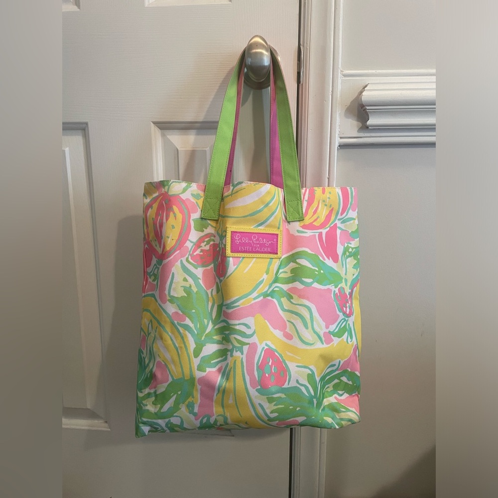 LILLY PULITZER For ESTEE LAUDER Tote Bag, Watercolor Lemons Beach 16.5 x 14”